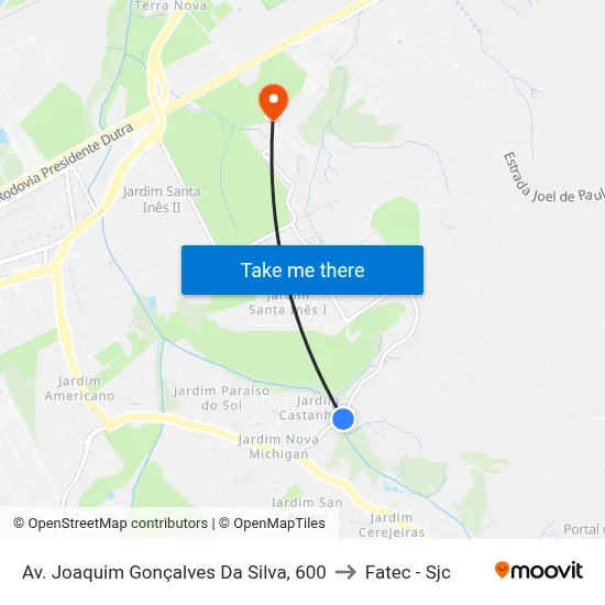 Av. Joaquim Gonçalves Da Silva, 600 to Fatec - Sjc map