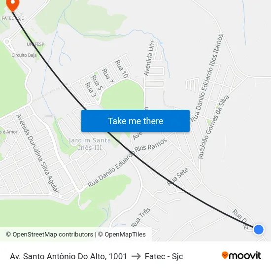 Av. Santo Antônio Do Alto, 1001 to Fatec - Sjc map