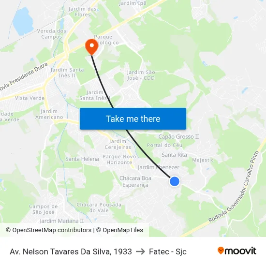 Av. Nelson Tavares Da Silva, 1933 to Fatec - Sjc map