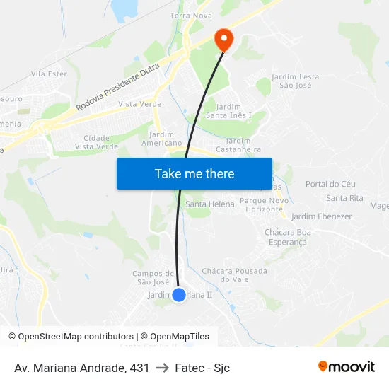 Av. Mariana Andrade, 431 to Fatec - Sjc map