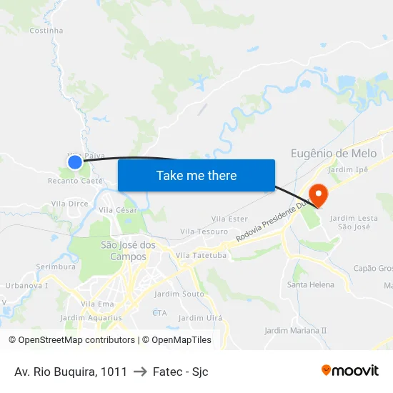 Av. Rio Buquira, 1011 to Fatec - Sjc map