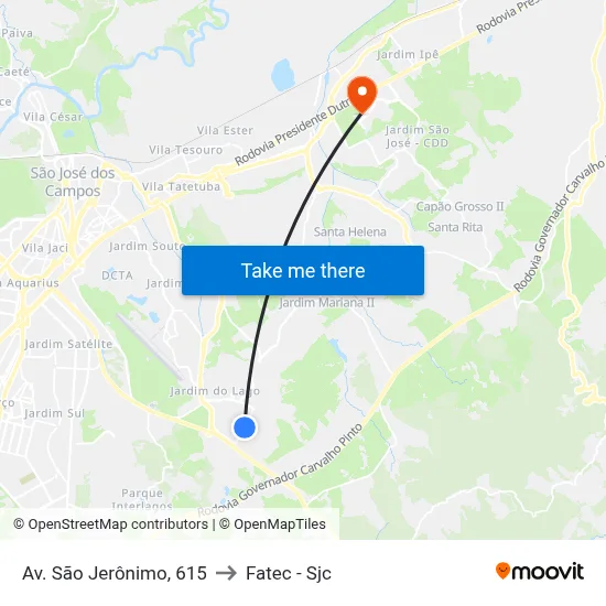 Av. São Jerônimo, 615 to Fatec - Sjc map