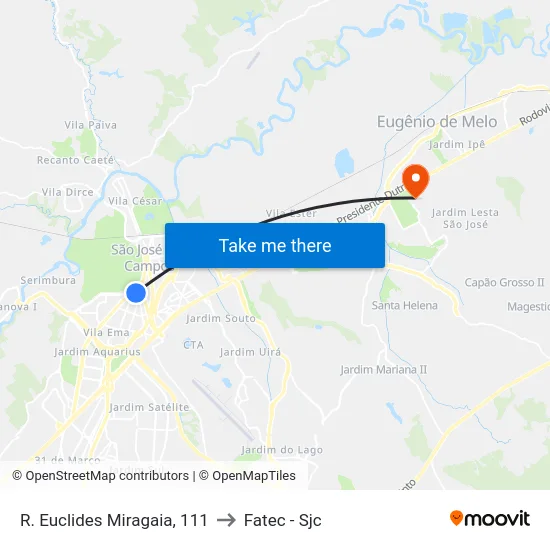 R. Euclides Miragaia, 111 to Fatec - Sjc map