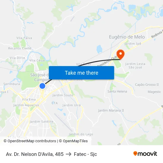 Av. Dr. Nelson D'Avila, 485 to Fatec - Sjc map