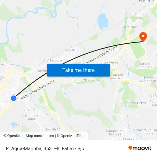 R. Água-Marinha, 353 to Fatec - Sjc map