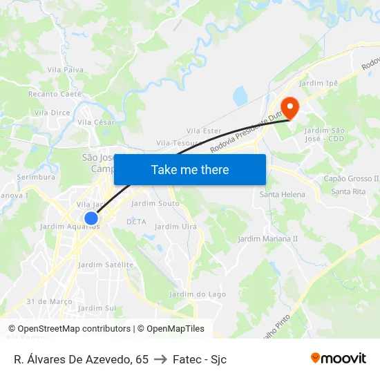 R. Álvares De Azevedo, 65 to Fatec - Sjc map