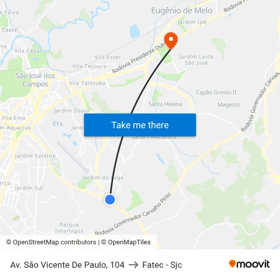 Av. São Vicente De Paulo, 104 to Fatec - Sjc map