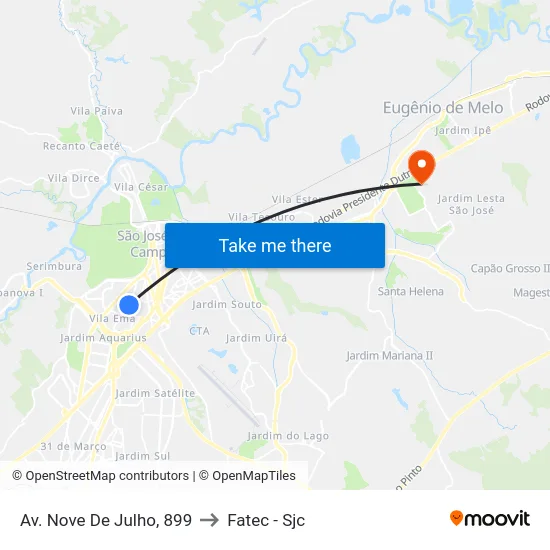 Av. Nove De Julho, 899 to Fatec - Sjc map