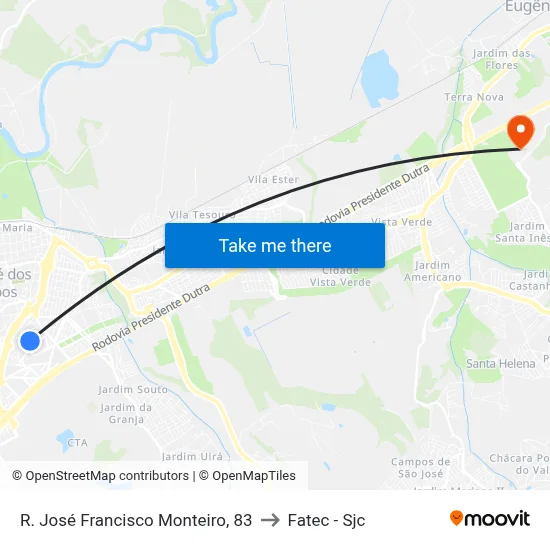 R. José Francisco Monteiro, 83 to Fatec - Sjc map