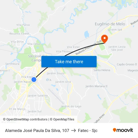 Alameda José Paula Da Silva, 107 to Fatec - Sjc map