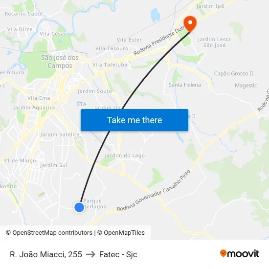 R. João Miacci, 255 to Fatec - Sjc map