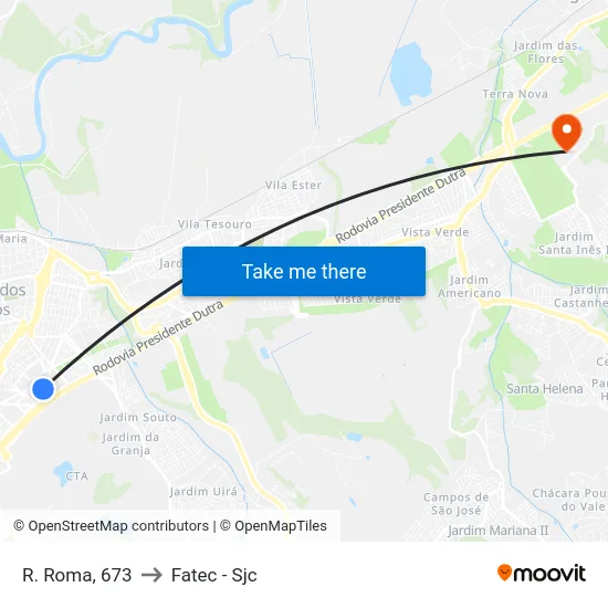 R. Roma, 673 to Fatec - Sjc map