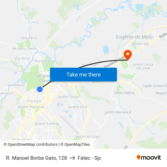 R. Manoel Borba Gato, 128 to Fatec - Sjc map