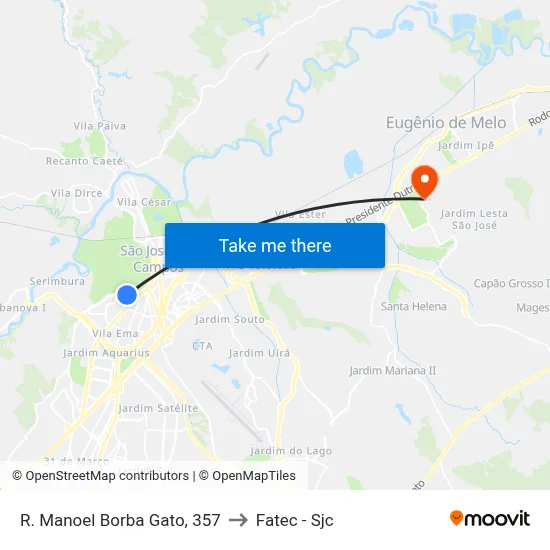 R. Manoel Borba Gato, 357 to Fatec - Sjc map