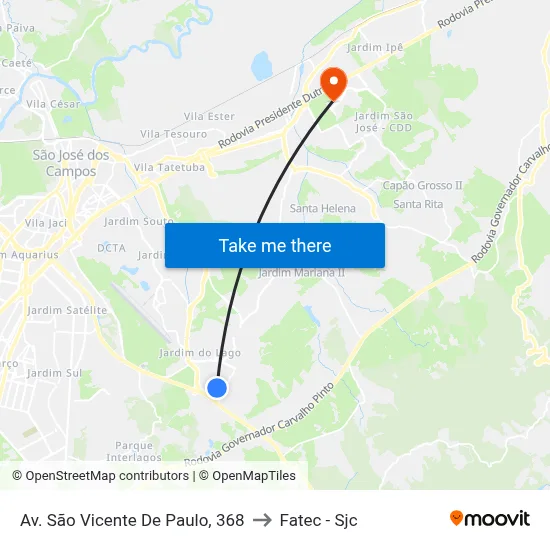 Av. São Vicente De Paulo, 368 to Fatec - Sjc map