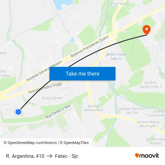 R. Argentina, 410 to Fatec - Sjc map