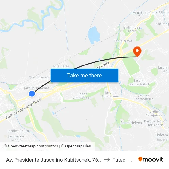 Av. Presidente Juscelino Kubitschek, 7690 to Fatec - Sjc map