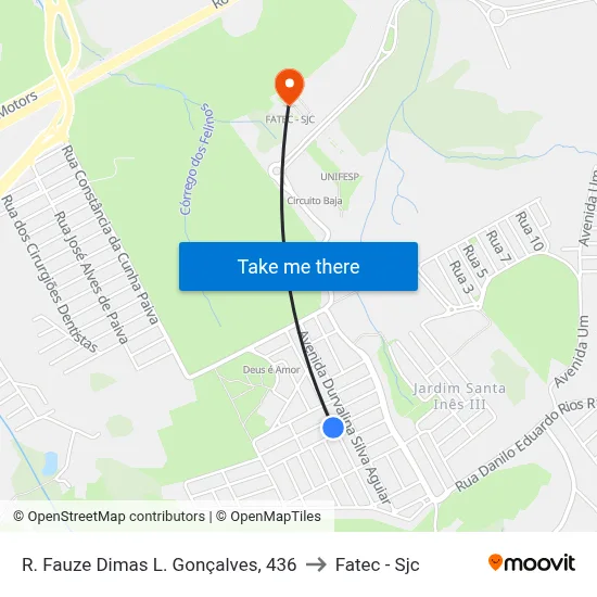 R. Fauze Dimas L. Gonçalves, 436 to Fatec - Sjc map