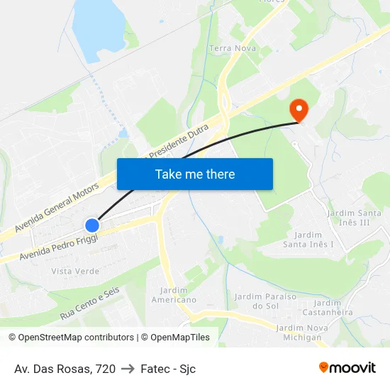 Av. Das Rosas, 720 to Fatec - Sjc map