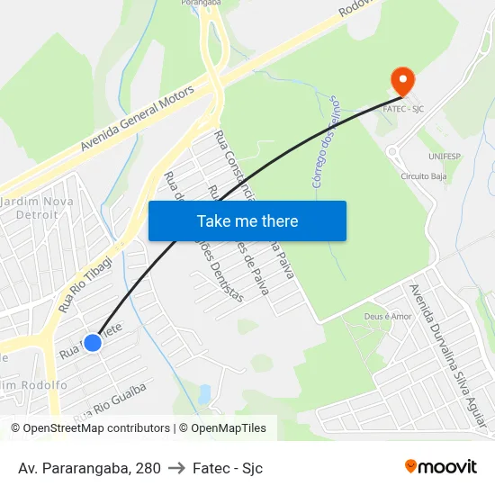 Av. Pararangaba, 280 to Fatec - Sjc map