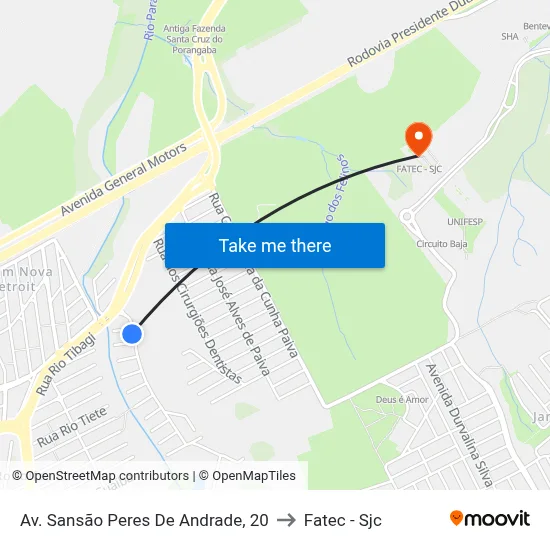 Av. Sansão Peres De Andrade, 20 to Fatec - Sjc map