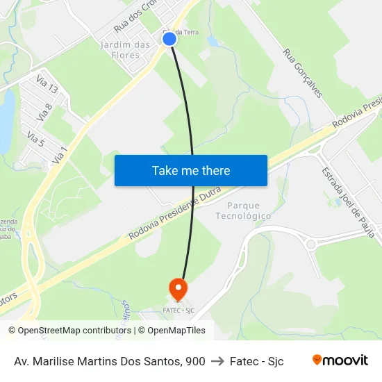 Av. Marilise Martins Dos Santos, 900 to Fatec - Sjc map