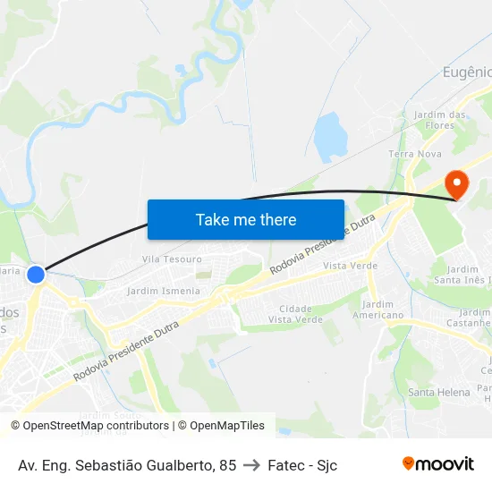 Av. Eng. Sebastião Gualberto, 85 to Fatec - Sjc map