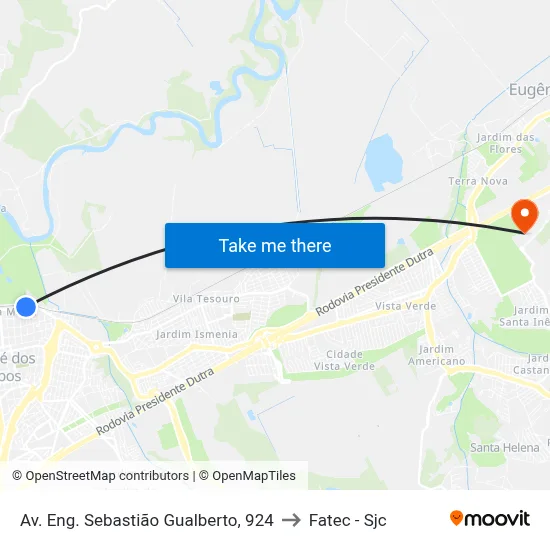 Av. Eng. Sebastião Gualberto, 924 to Fatec - Sjc map