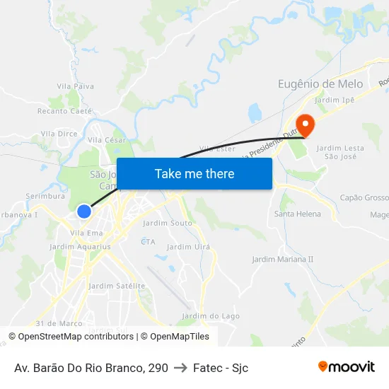 Av. Barão Do Rio Branco, 290 to Fatec - Sjc map