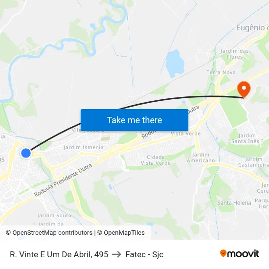 R. Vinte E Um De Abril, 495 to Fatec - Sjc map