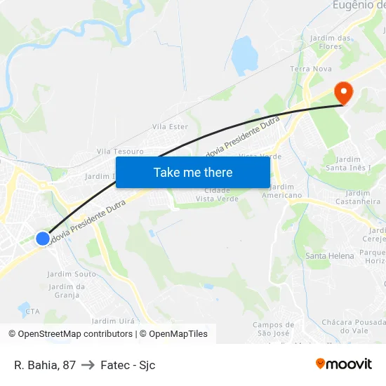 R. Bahia, 87 to Fatec - Sjc map