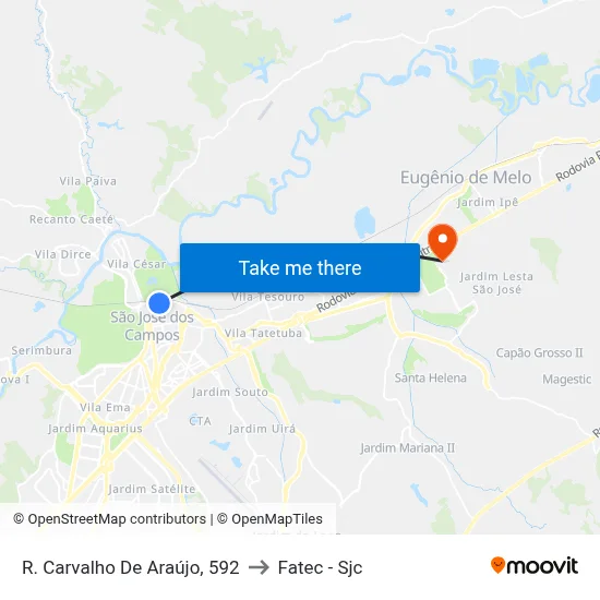 R. Carvalho De Araújo, 592 to Fatec - Sjc map