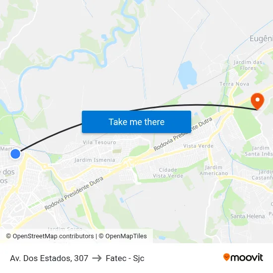 Av. Dos Estados, 307 to Fatec - Sjc map