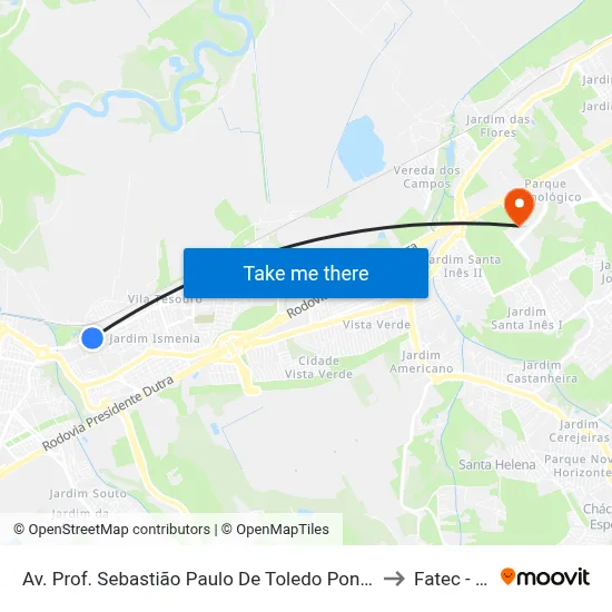 Av. Prof. Sebastião Paulo De Toledo Pontes, 42 to Fatec - Sjc map