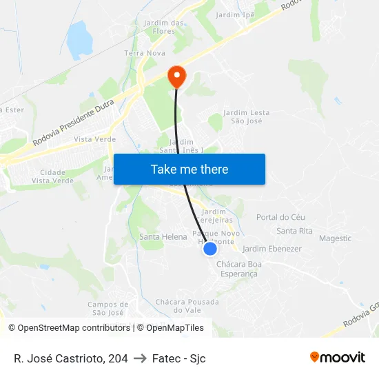 R. José Castrioto, 204 to Fatec - Sjc map