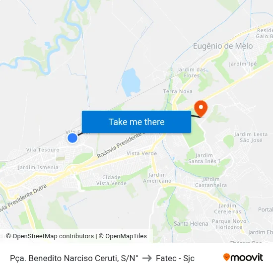 Pça. Benedito Narciso Ceruti, S/N° to Fatec - Sjc map