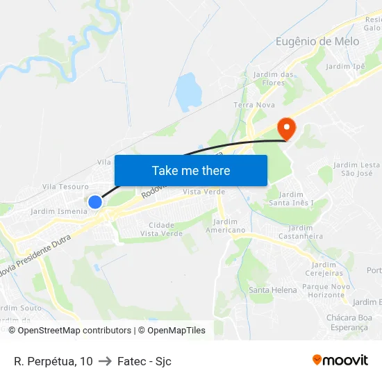 R. Perpétua, 10 to Fatec - Sjc map