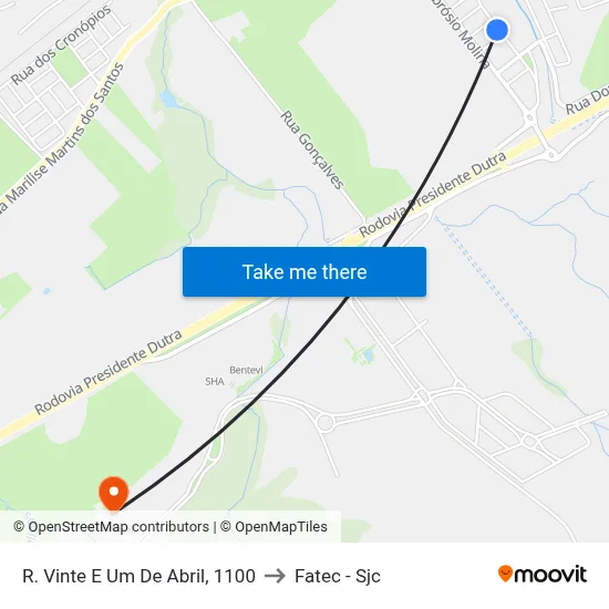 R. Vinte E Um De Abril, 1100 to Fatec - Sjc map