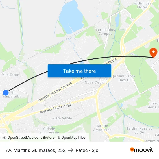 Av. Martins Guimarães, 252 to Fatec - Sjc map