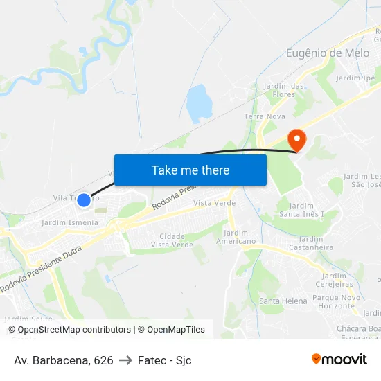 Av. Barbacena, 626 to Fatec - Sjc map