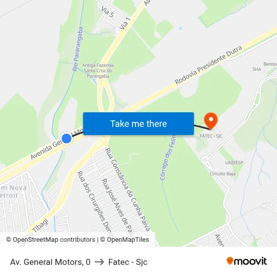 Av. General Motors, 0 to Fatec - Sjc map