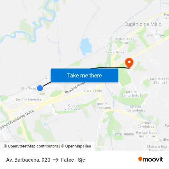 Av. Barbacena, 920 to Fatec - Sjc map