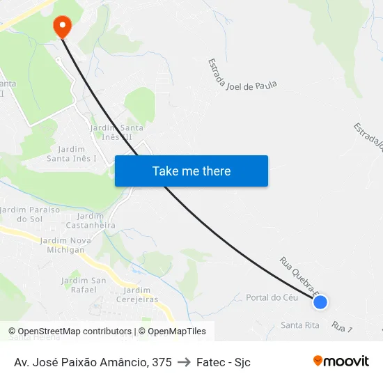 Av. José Paixão Amâncio, 375 to Fatec - Sjc map