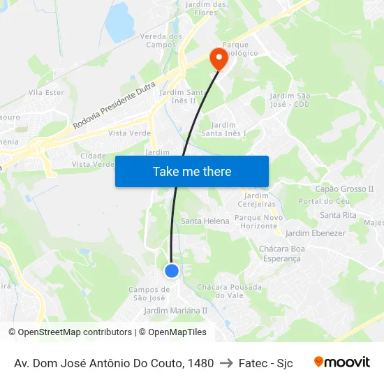 Av. Dom José Antônio Do Couto, 1480 to Fatec - Sjc map