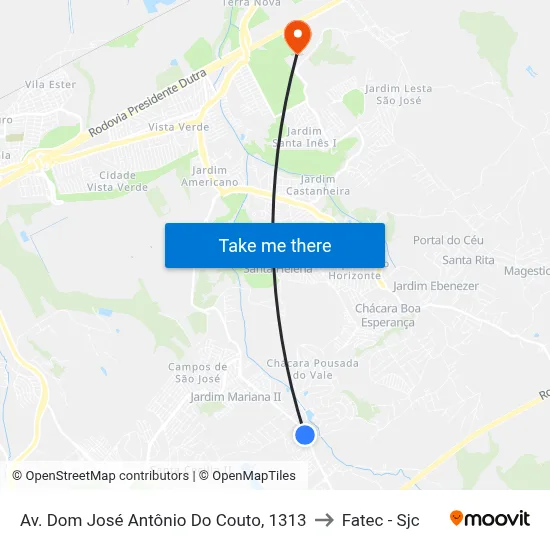 Av. Dom José Antônio Do Couto, 1313 to Fatec - Sjc map