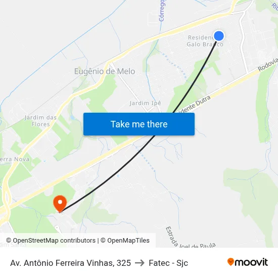 Av. Antônio Ferreira Vinhas, 325 to Fatec - Sjc map
