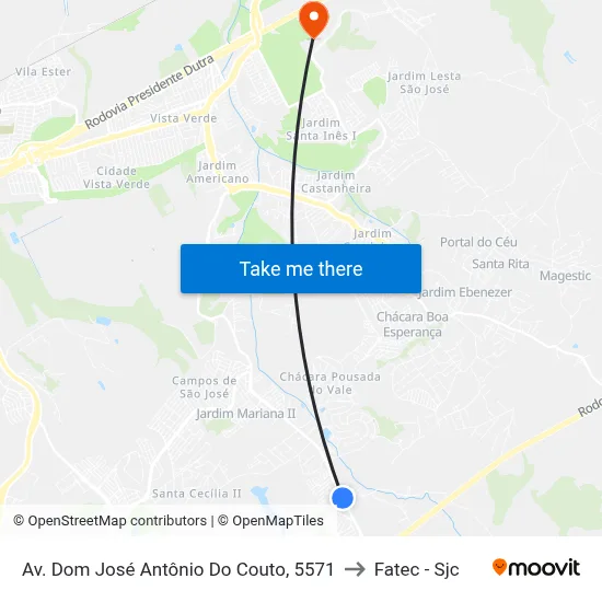 Av. Dom José Antônio Do Couto, 5571 to Fatec - Sjc map