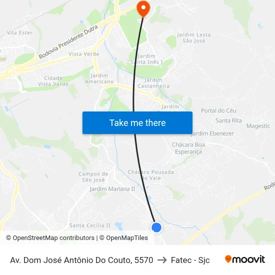 Av. Dom José Antônio Do Couto, 5570 to Fatec - Sjc map