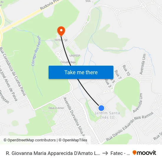 R. Giovanna Maria Apparecida D'Amato Lima, 143 to Fatec - Sjc map