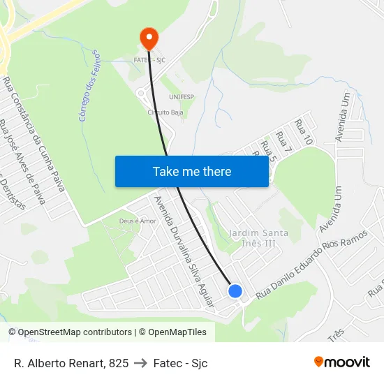R. Alberto Renart, 825 to Fatec - Sjc map